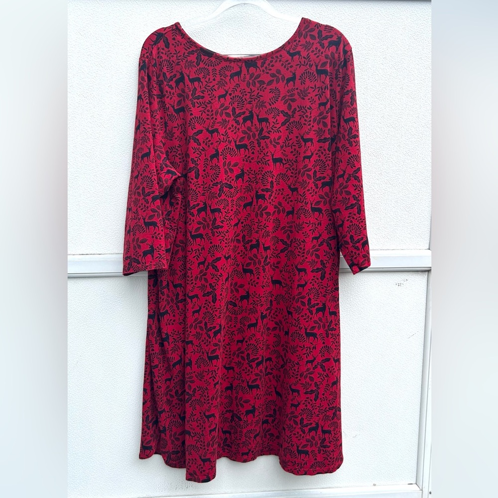 J Jill Sleep Shirt XL Reindeer Red/ Black Midi Cotton Modal Ultra Soft Lounge - Picture 4 of 10